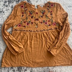JODIFL  Embroidered Dark Mustard Blouse Size S